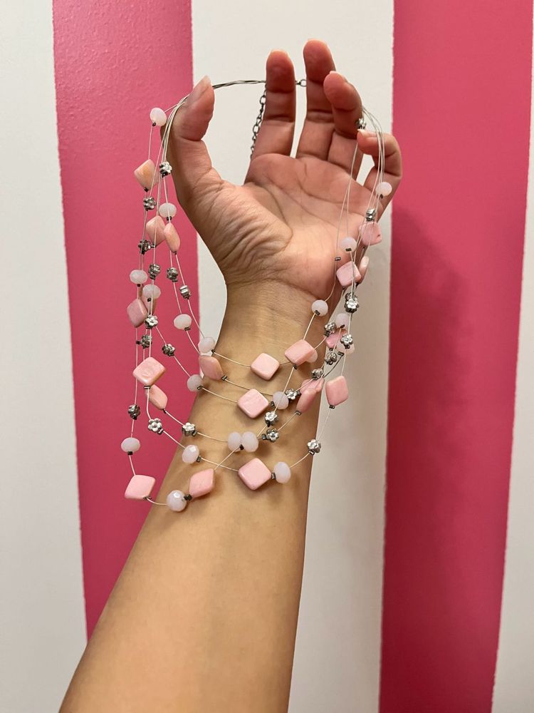 Multi Layered Pink And Violet Stone Necklace