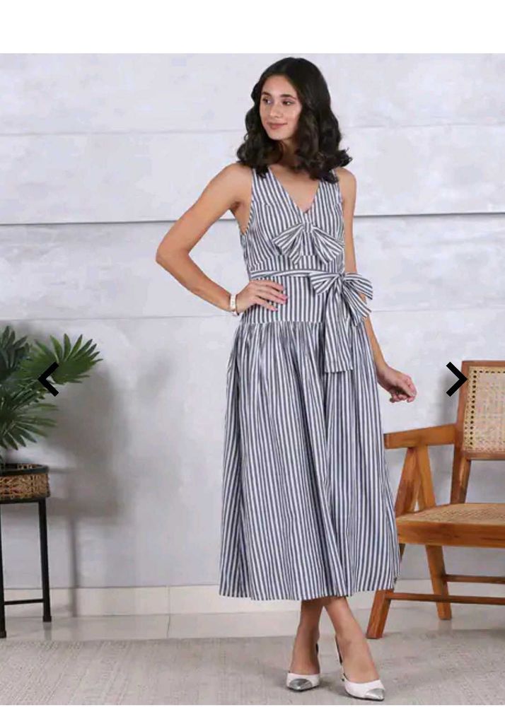 Striped Tie-Waist Midi Dress