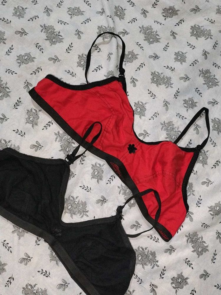 Black And Red Women Bra Size 34 To 36 Combo Set