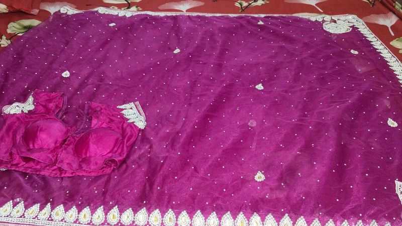 Net Saree With Designer Blouse