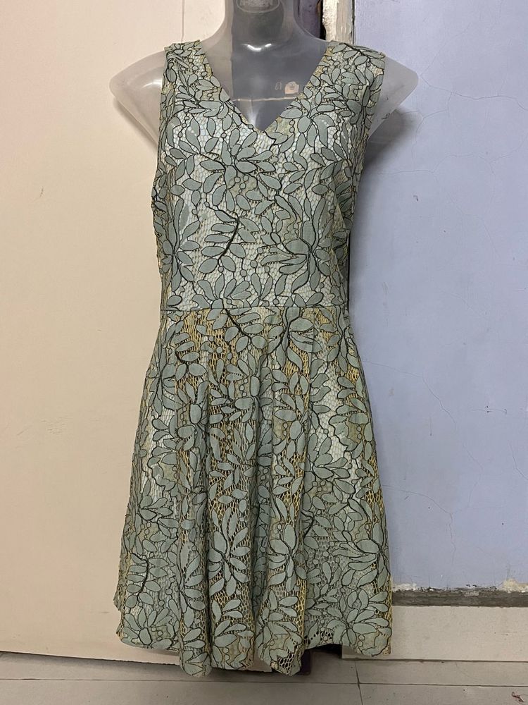 COVER STORY Women Green Self Design Lace Fit &amp; Fla