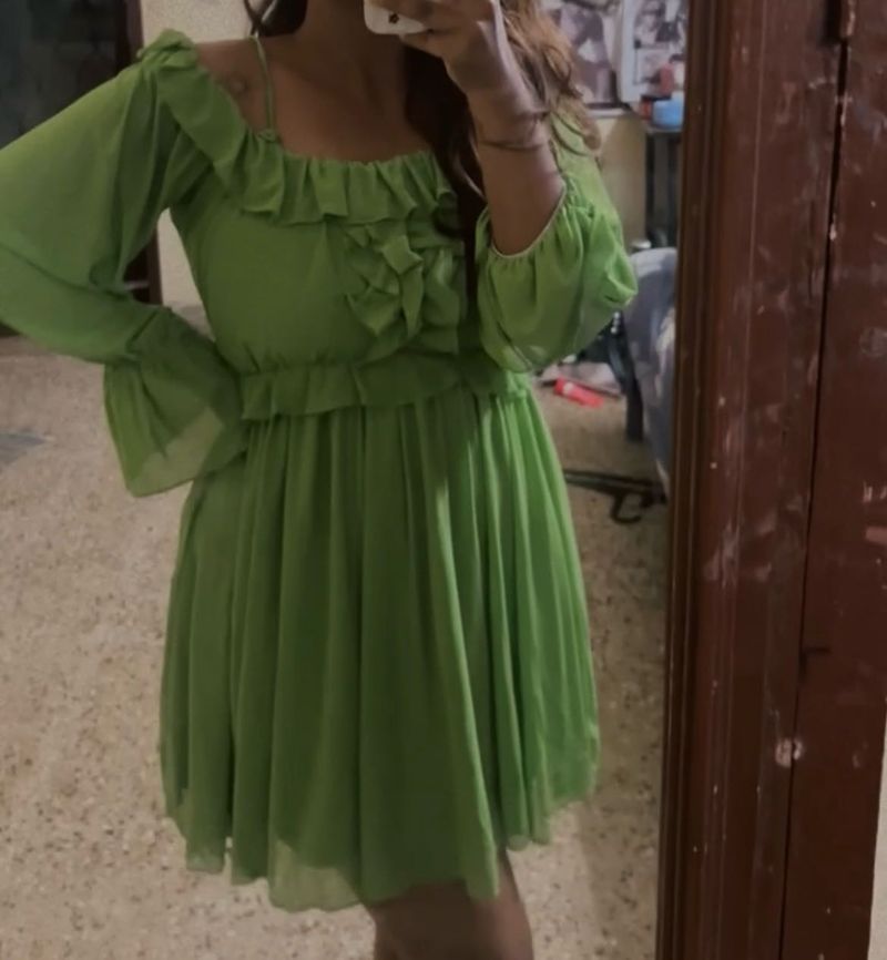 Green Ruffle Mini Dress