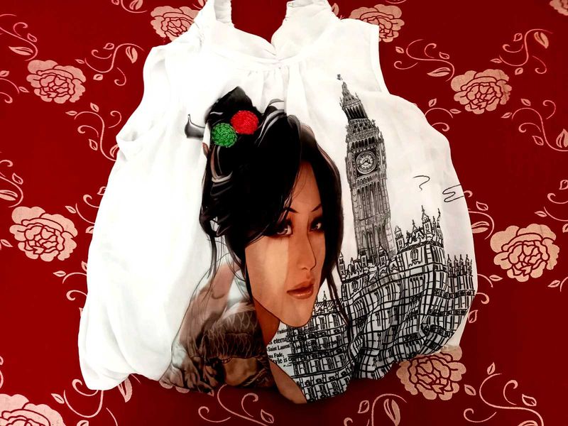 Stylish White Printed Top