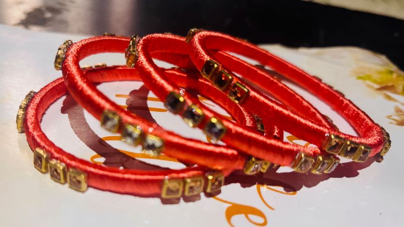 Orange &amp; Gold Beaded Bangle Set