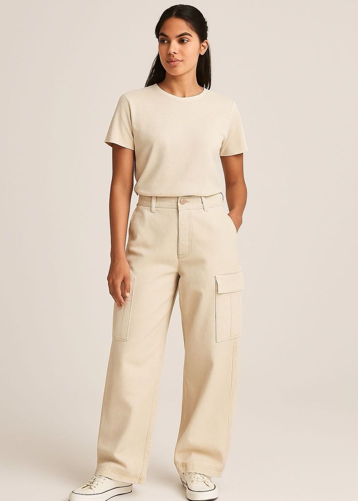 Beige Wide Leg Cargo Pants
