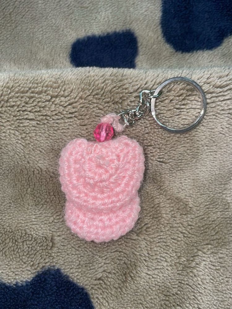 Crochet Pink Angle Keychain