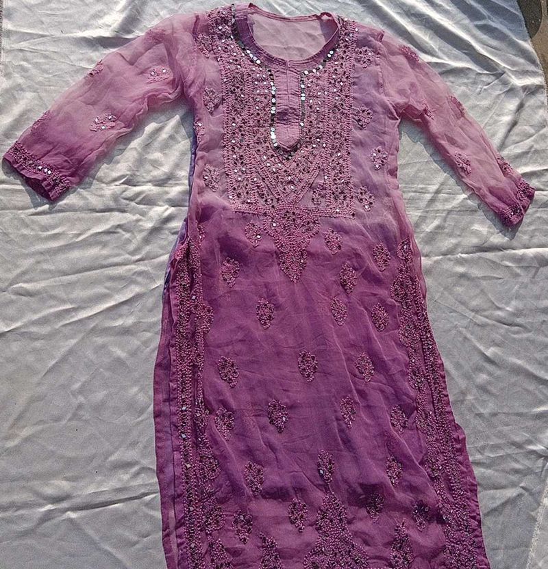 Tie Dry Lavender Chikankari Mirror Work Kurti💜