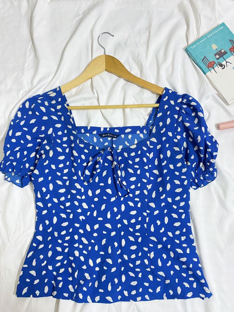 Blue &amp; White Print Top