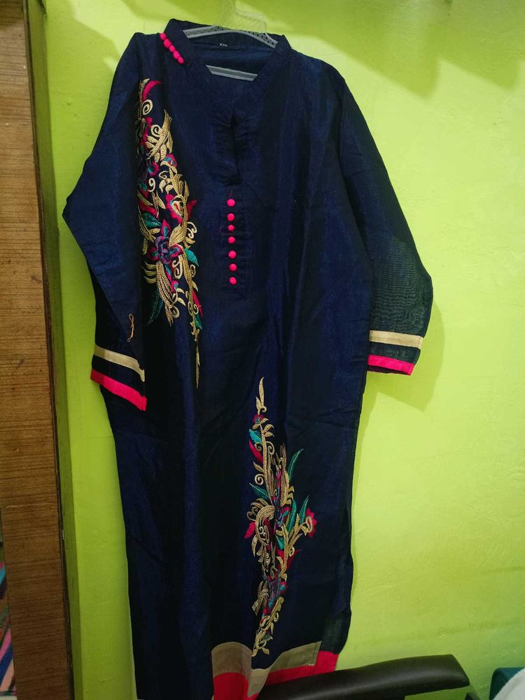 Embroidered Navy Blue Kurti