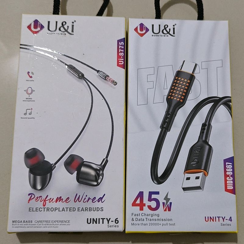 U&amp;i Earbuds &amp; Charging Cable Bundle