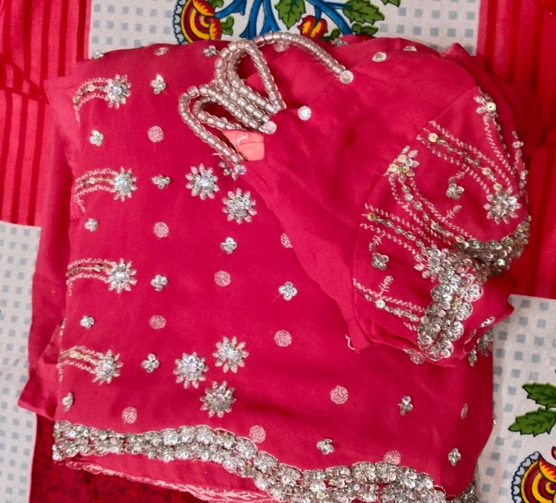 Silk Saree In Red Colour With Asthetic Blouse