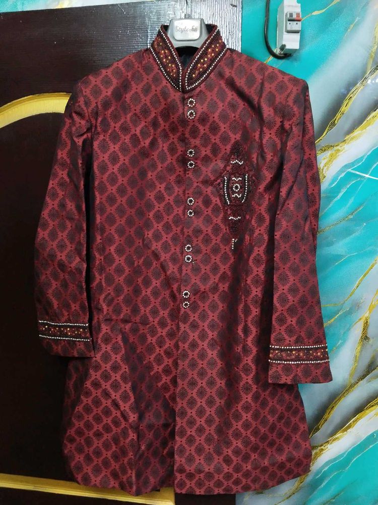 Maroon Patterned Kurta Set