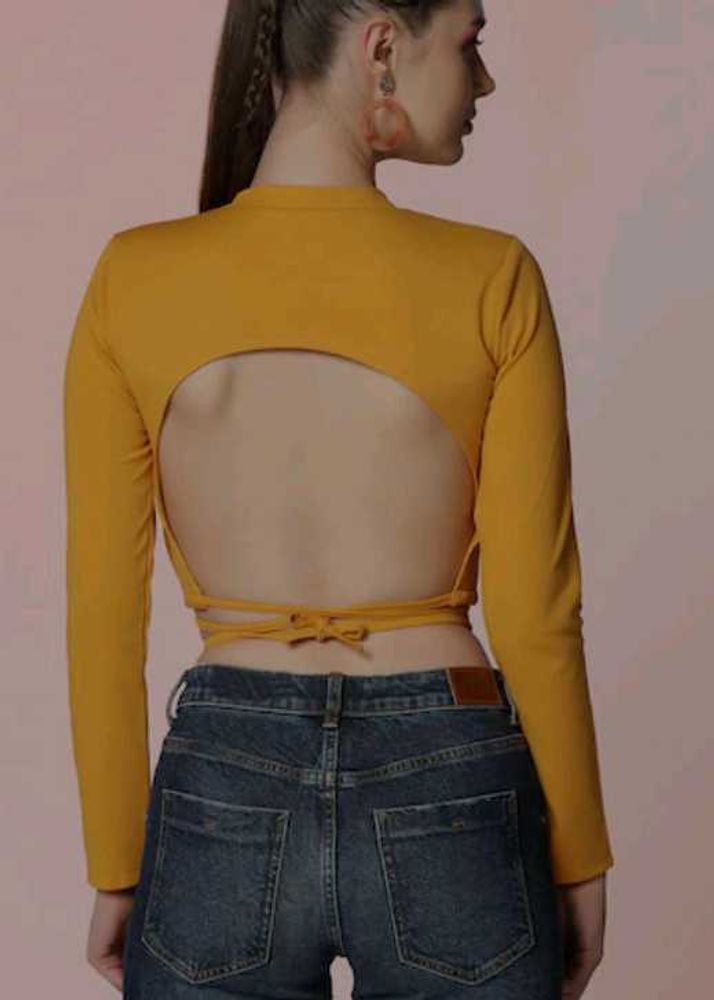 ruched crop top in yellow colour
