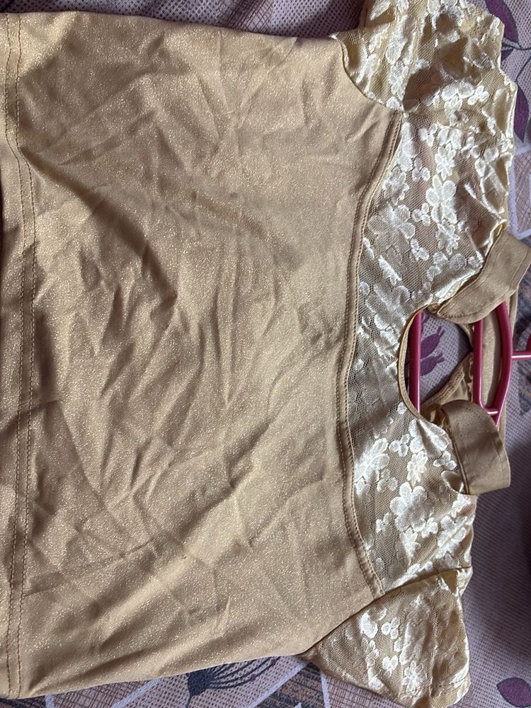 Golden Blouse with Lace Detail