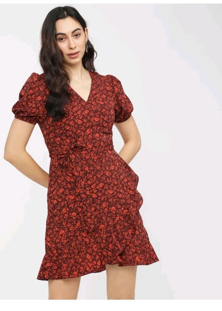 Tokyo Talkies Women Wrap Brown Orange Dress