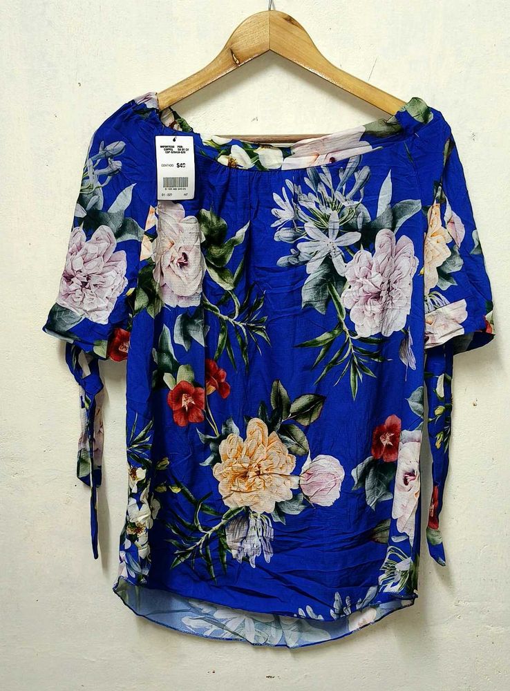 Trendy New L/M Floral Print Tie-Sleeve Top