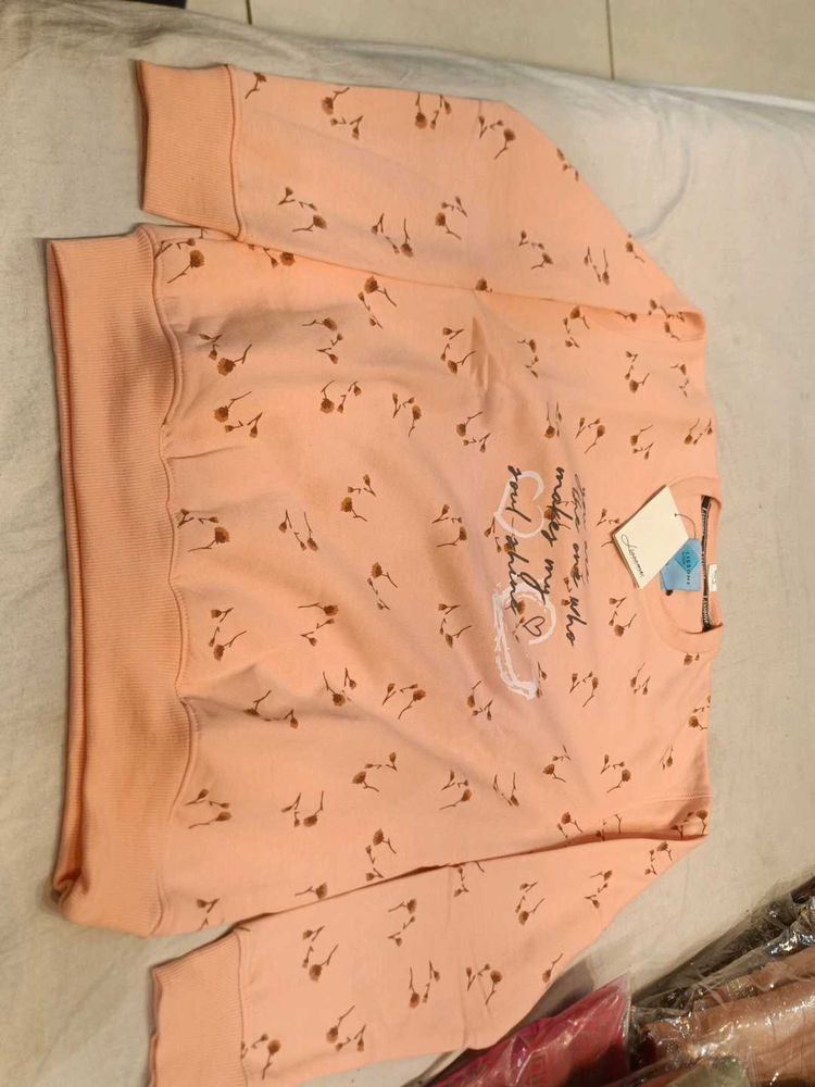 Peach Floral Print Sweatshirt