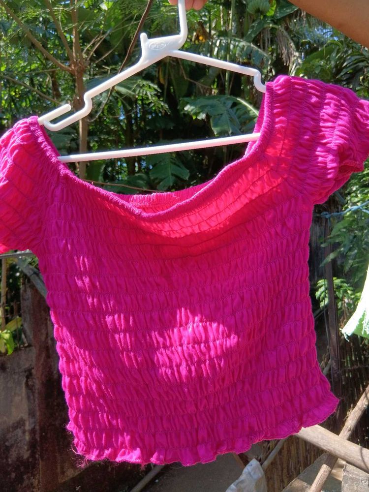 Pink Smocked Off-Shoulder Top