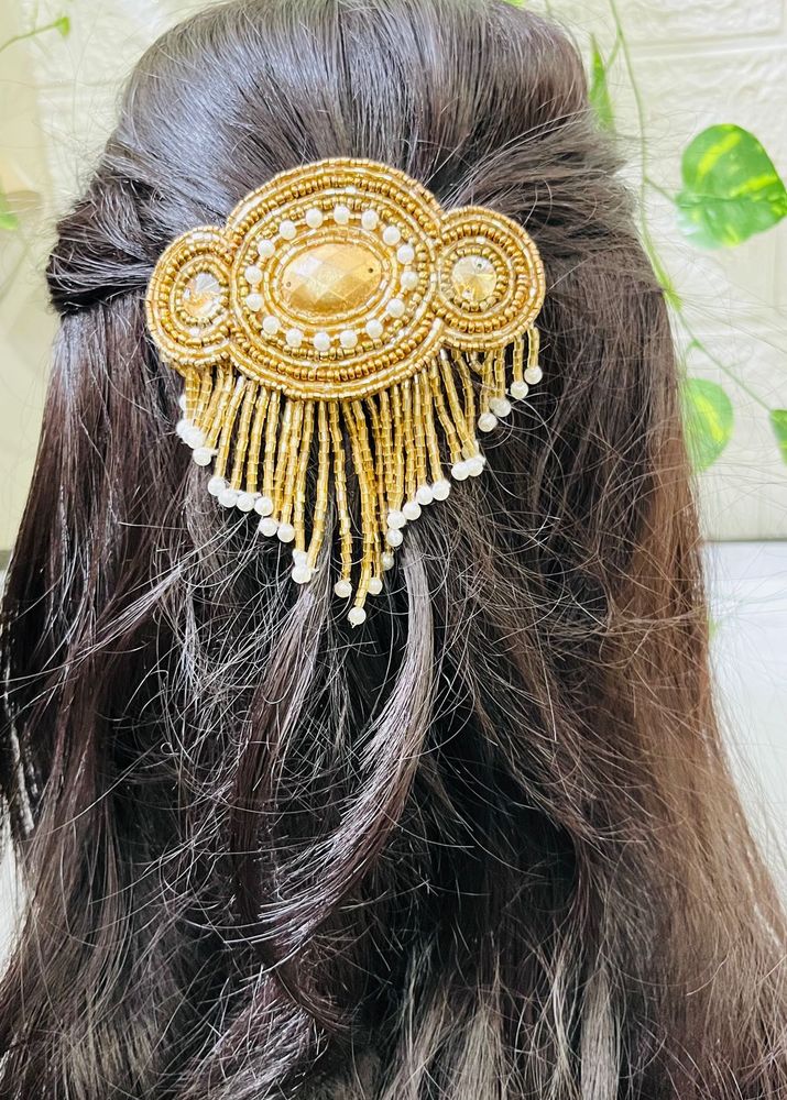 Brown Beaded hair Clip