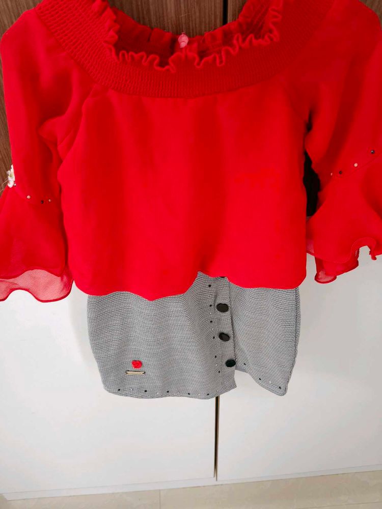 Red Top and Skirt Set