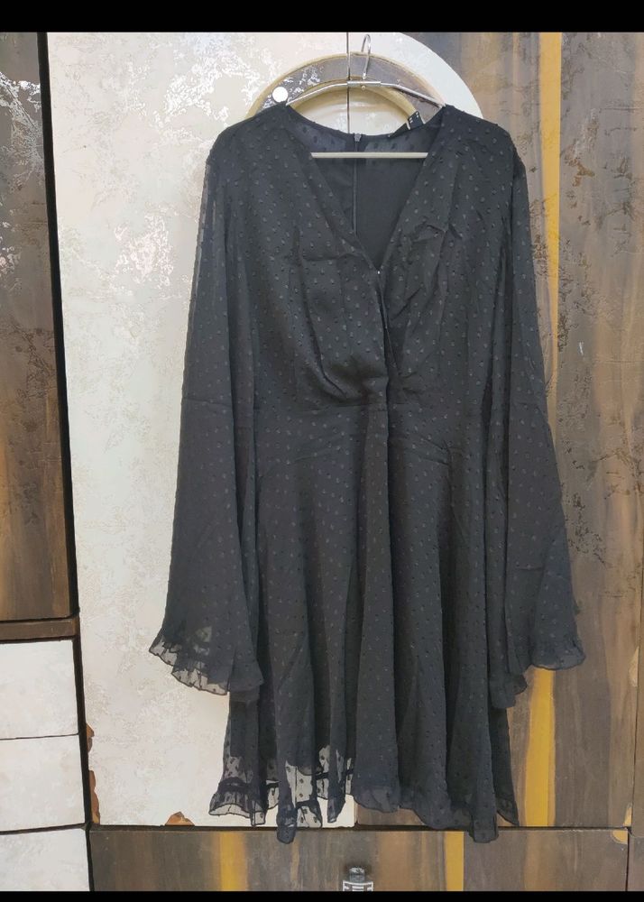 Black Sheer Polka Dot Dress