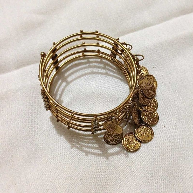 Golden Coin Charm Bangle Set