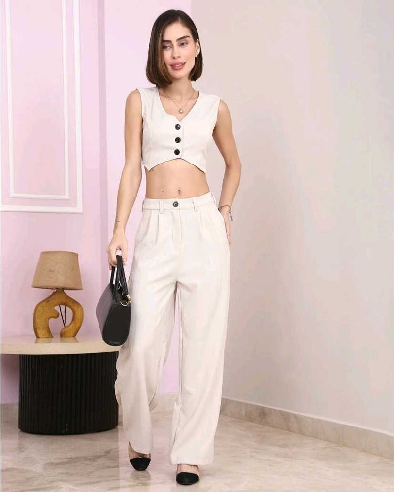 Shein sleeveless Textured waistcoat with wide leg