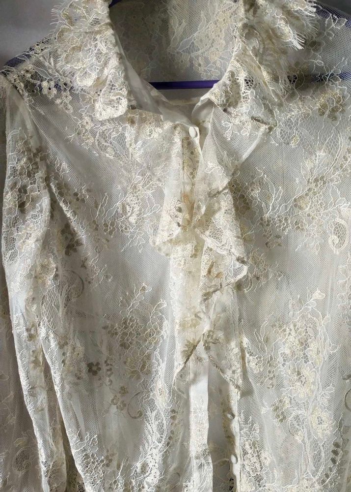 Cream and golden net Top