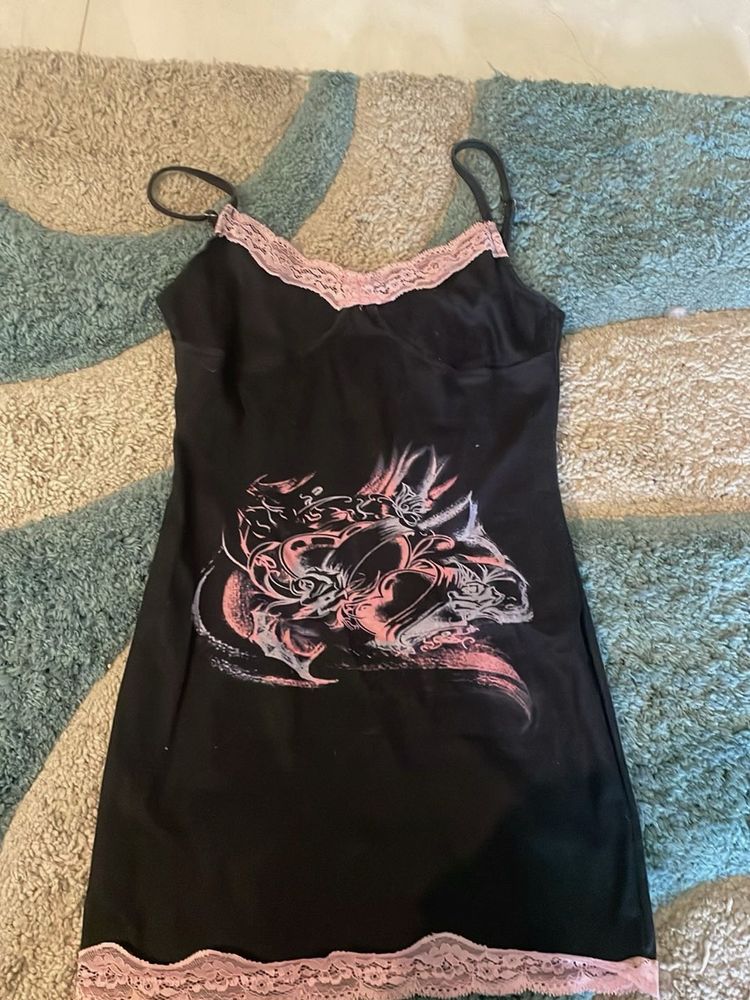 Black Lace Trim Slip Dress Newme