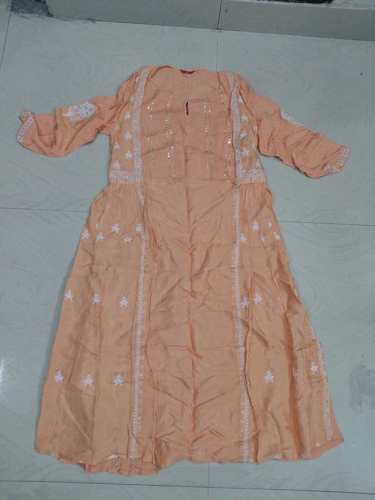 Peach Embroidered Kurta