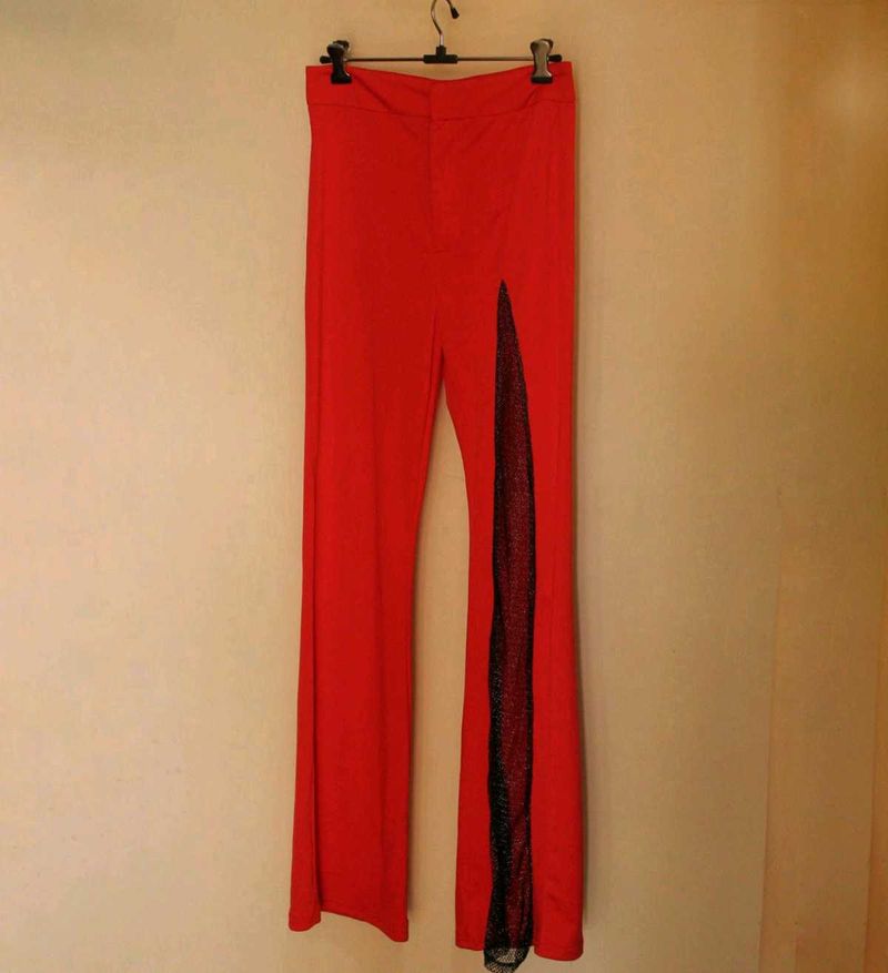 Red Slit Mesh Pants