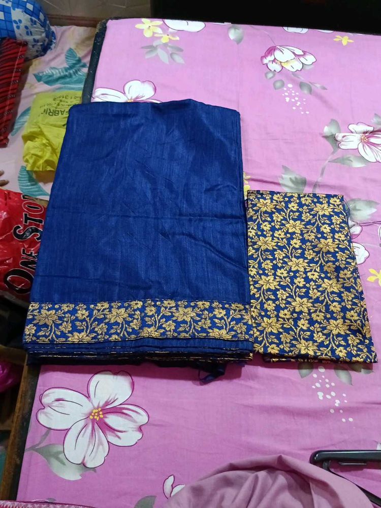 Blue &amp; Gold Fabric Saree