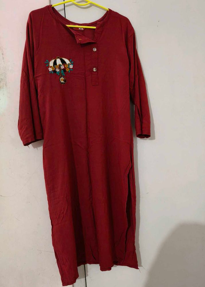 Maroon Embroidered Kaftan Dress