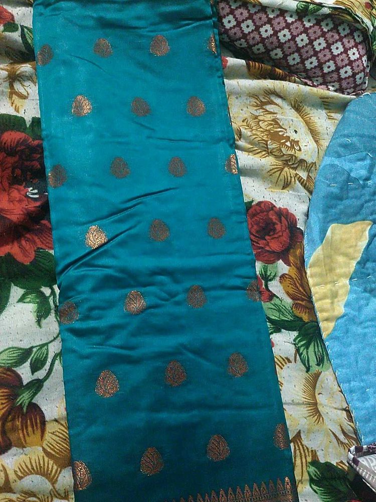 Teal &amp; Gold Dress Fabric