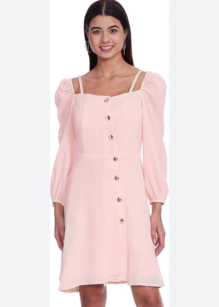 Pink Puff Sleeve Mini Dress