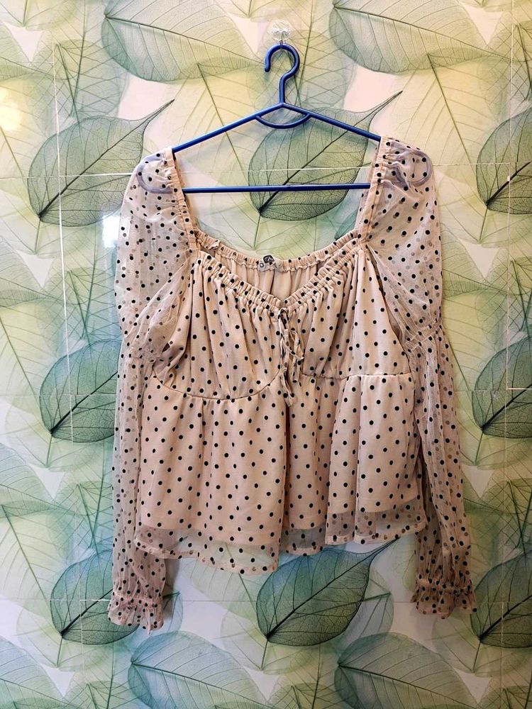 Polka Dot Sheer Sleeve Top