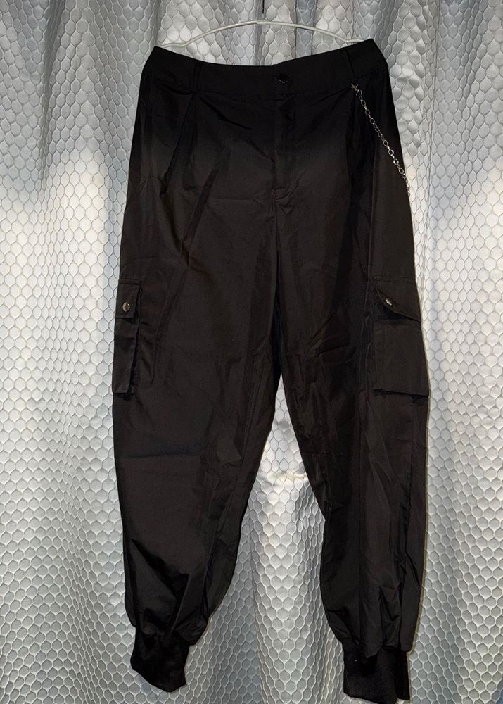 Black Cargo Pants with Chain