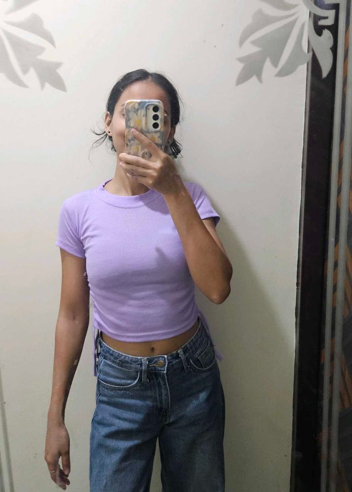 Lilac Tie-Side Cropped Tee