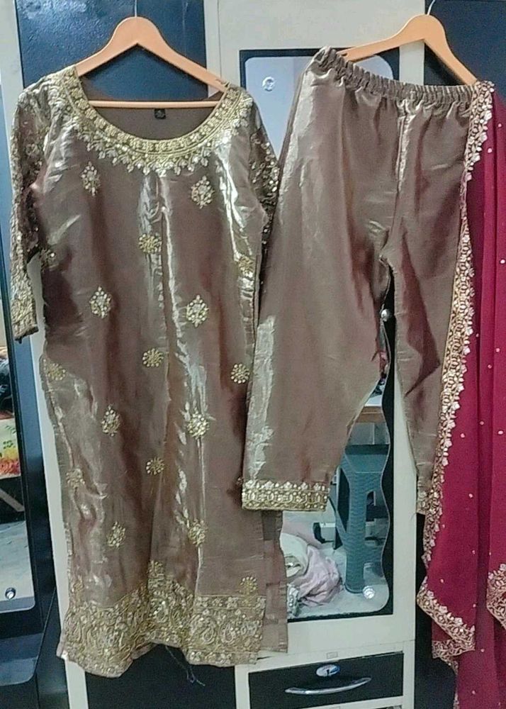 Elegant Brown Embroidered Salwar Suit