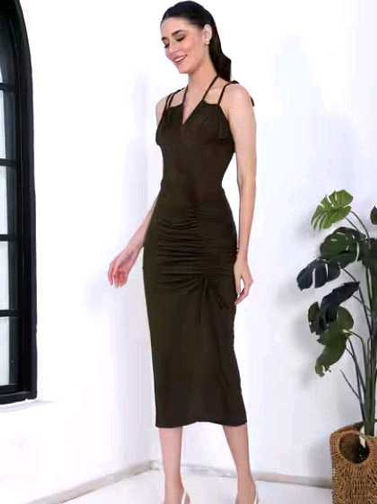 💫 Ruched Tie-Up Party Midi Dress