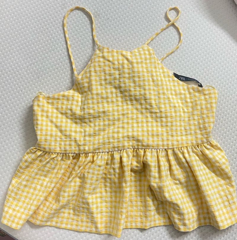 Zara Yellow Peplum Top With Designer Back