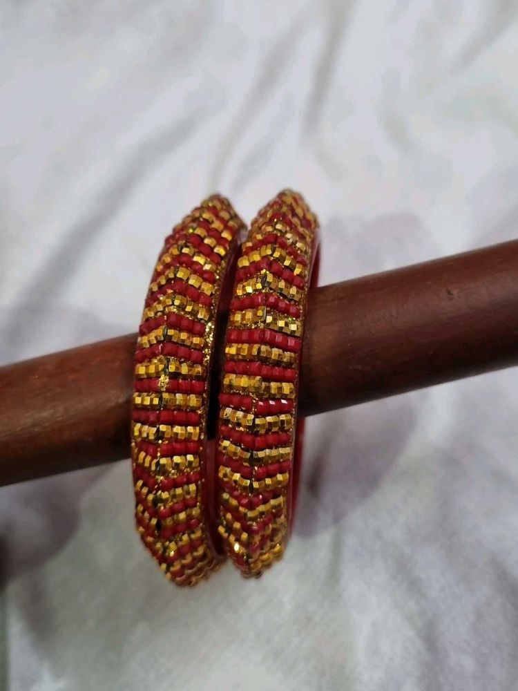 Red Golden Lakh Bangles