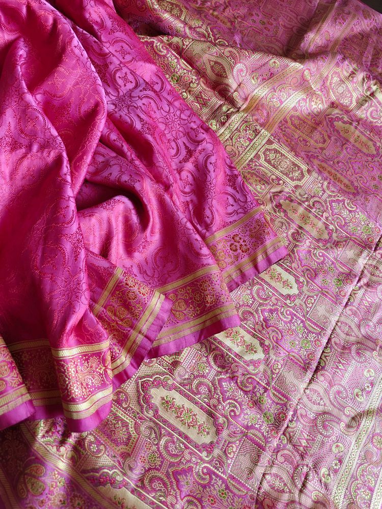 Pink Tanchoi Himroo Banarasi Wedding Wear Saree