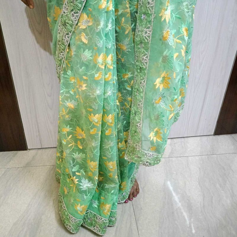 Elegant Green Floral Saree