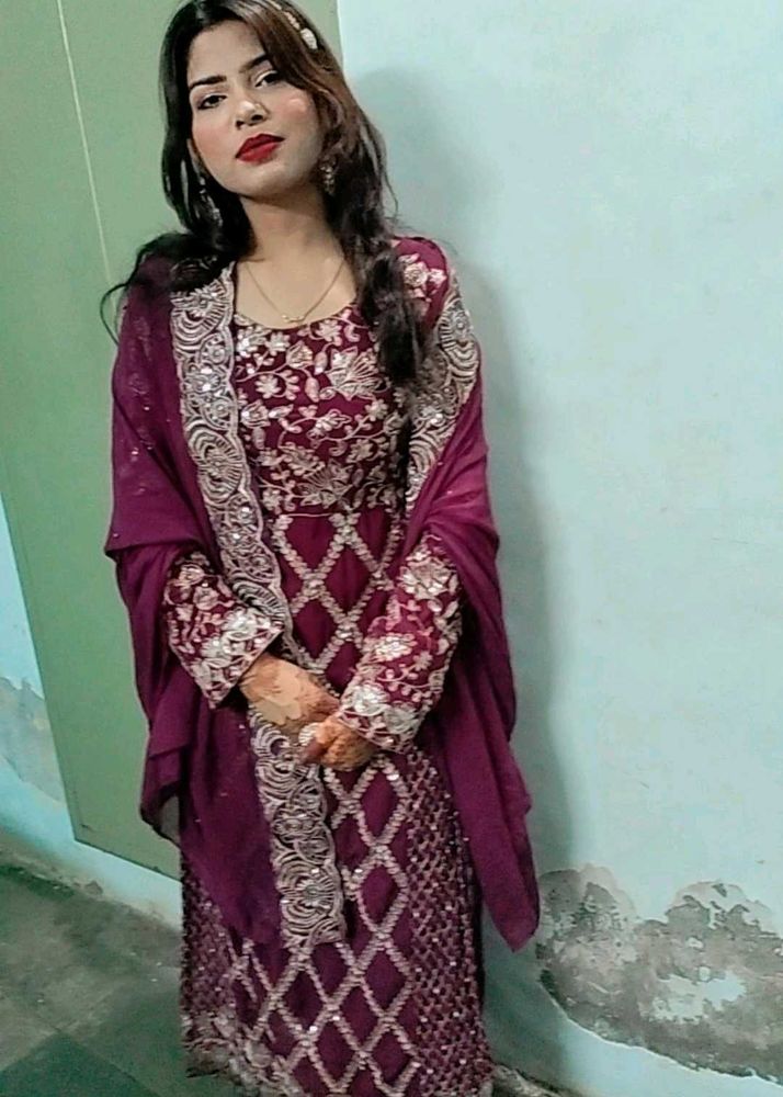 Elegant Maroon Embroidered Suit