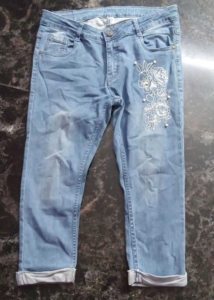 Embroidered Light Wash Jeans