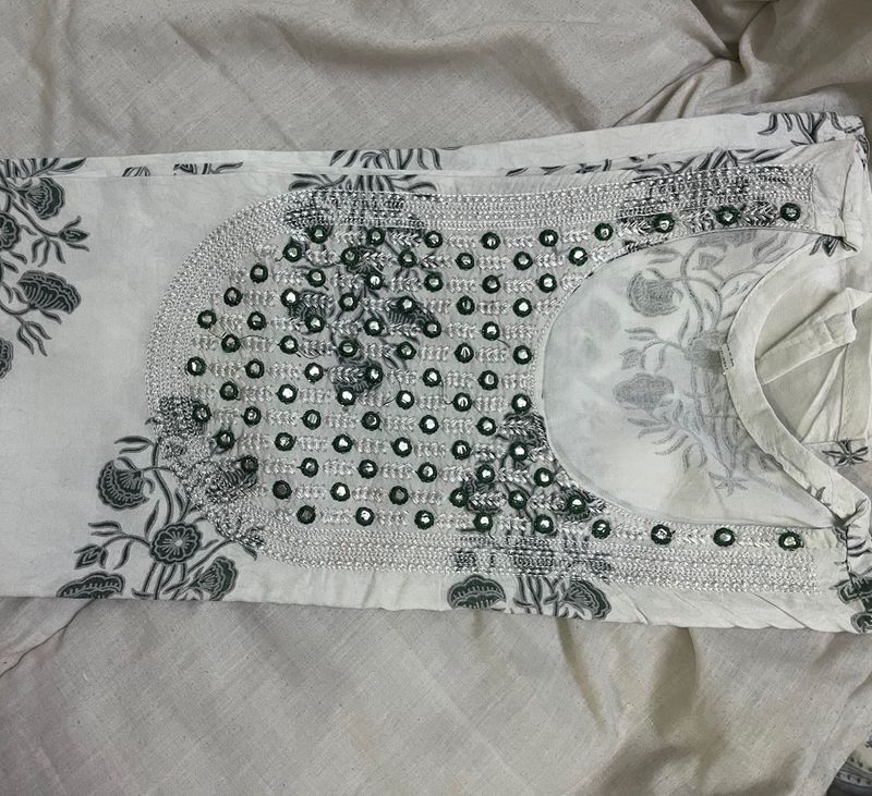 Unique Green White Kurta