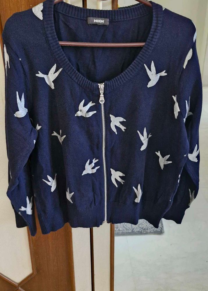 Hush Bird Print Zip Cardigan/ Shrug