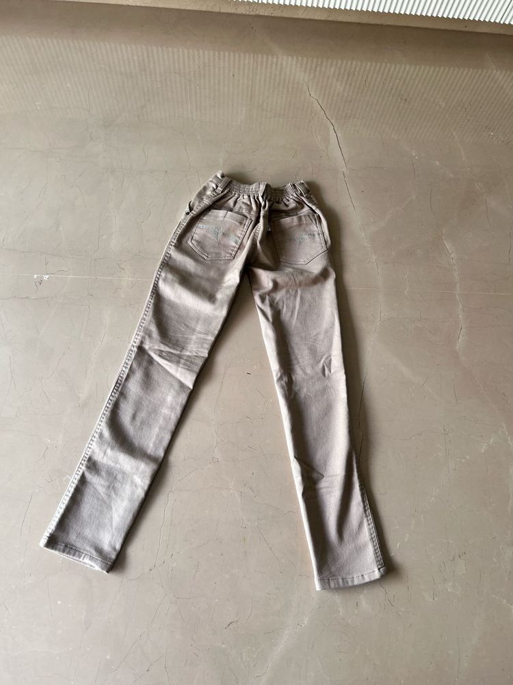 Boys Beige Elastic Waist Casual Chino Pants