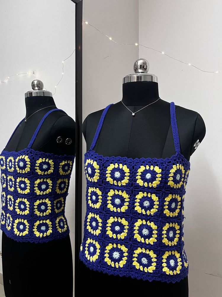 Blue Floral Crochet Top